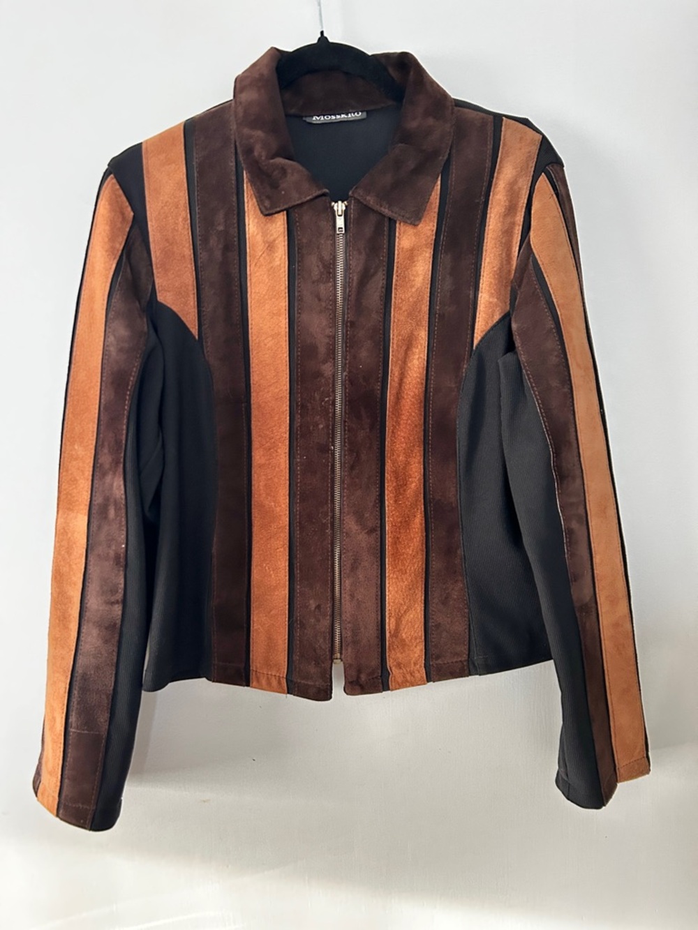 VINTAGE Y2K Genuine Suede Stripe Matching Set Large Flare Boho Desert City Chic - Picture 2 of 10